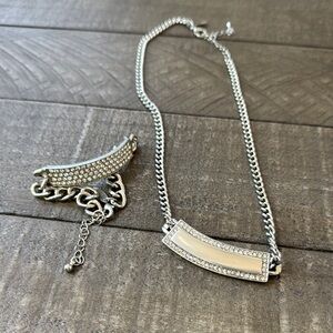 New York & Company Silver Jewelry Set with Rhinestone Detailing